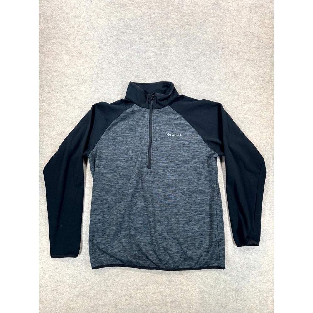 Columbia Fleece Jacket Mens Large Gray Black Raglan Sleeve Mock Neck Quarter Zip